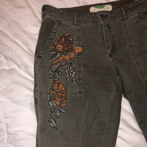 Anthropologie Floral Beaded Pants - Size 26 - Picture 3 of 4